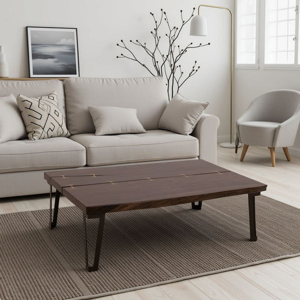 Ally Cocktail Coffee Table, Gold Metal, Walnut Brown Parota 47 Inch -BM333480