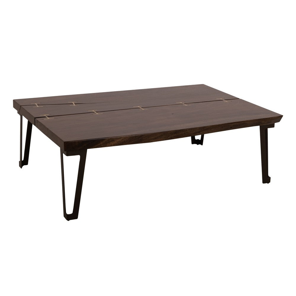 Ally Cocktail Coffee Table, Gold Metal, Walnut Brown Parota 47 Inch -BM333480