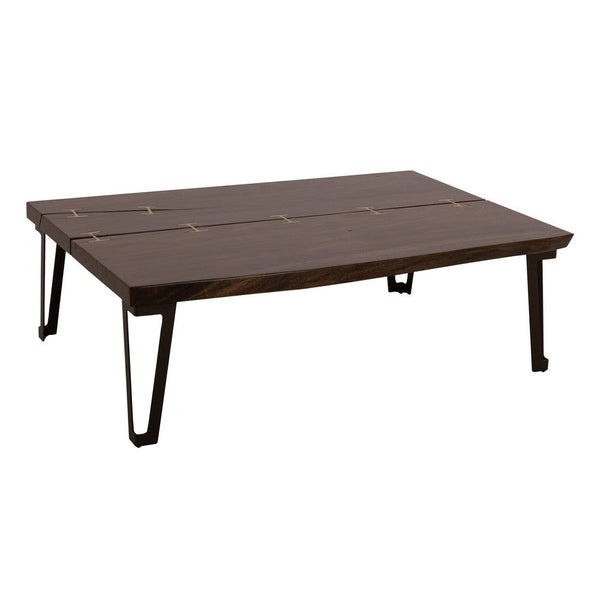Ally Cocktail Coffee Table, Gold Metal, Walnut Brown Parota 47 Inch -BM333480