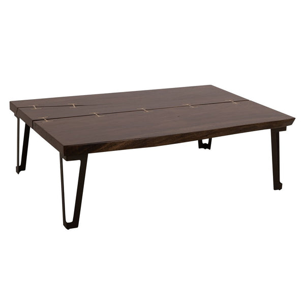 Ally XL Cocktail Coffee Table, Gold Metal Inlays, Brown Parota 55 Inch -BM333481