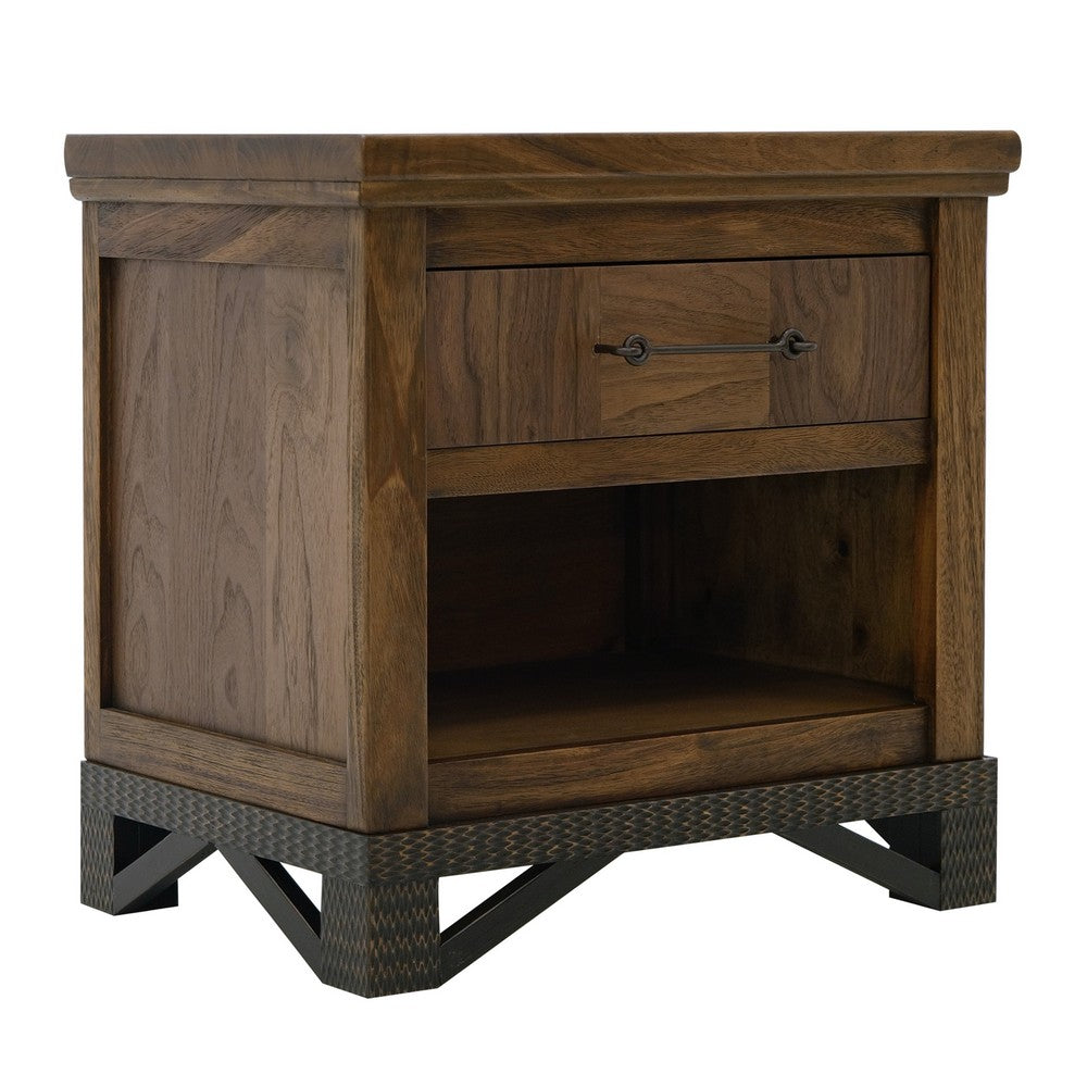 Ally Nightstand, 1 Drawer and Bottom Shelf, Walnut Brown Parota Wood -BM333485