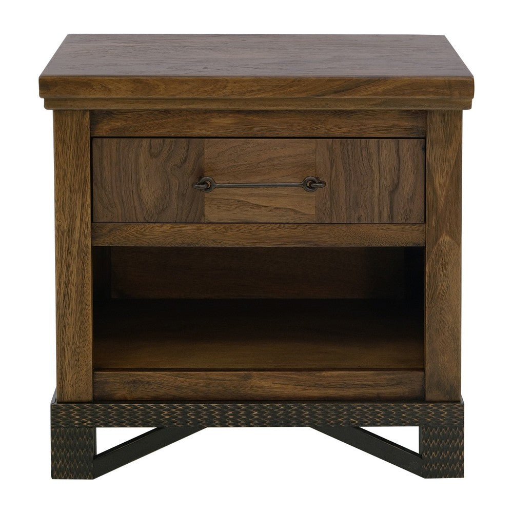 Ally Nightstand, 1 Drawer and Bottom Shelf, Walnut Brown Parota Wood -BM333485