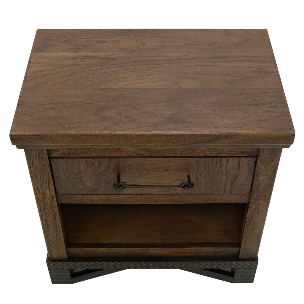 Ally Nightstand, 1 Drawer and Bottom Shelf, Walnut Brown Parota Wood -BM333485