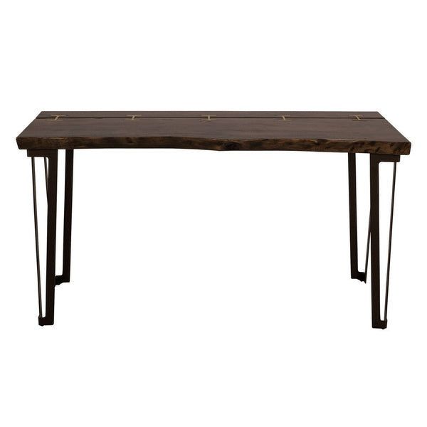 Ally Sofa Console Table, Gold Metal Inlays, Brown Parota Wood, 55 Inch -BM333486