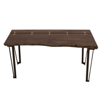 Ally Sofa Console Table, Gold Metal Inlays, Brown Parota Wood, 55 Inch -BM333486