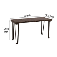 Ally Sofa Console Table, Gold Metal Inlays, Brown Parota Wood, 55 Inch -BM333486