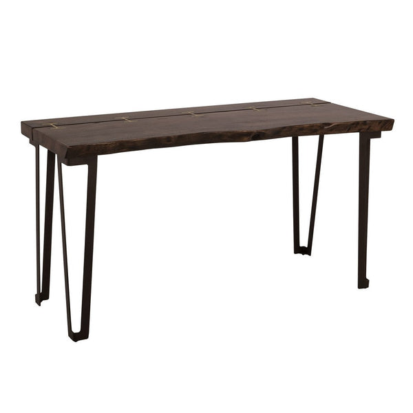 Ally Sofa Console Table, Gold Metal Inlays, Brown Parota Wood, 55 Inch -BM333486