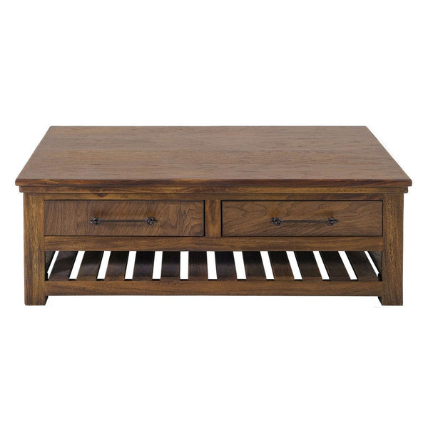 Ally Cocktail Coffee Table, 4 Drawers Shelf, Brown Parota Wood 50 Inch -BM333488