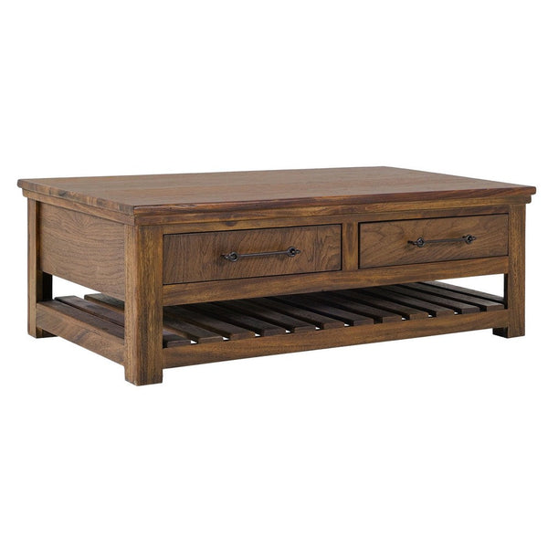 Ally Cocktail Coffee Table, 4 Drawers Shelf, Brown Parota Wood 50 Inch -BM333488
