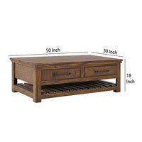 Ally Cocktail Coffee Table, 4 Drawers Shelf, Brown Parota Wood 50 Inch -BM333488