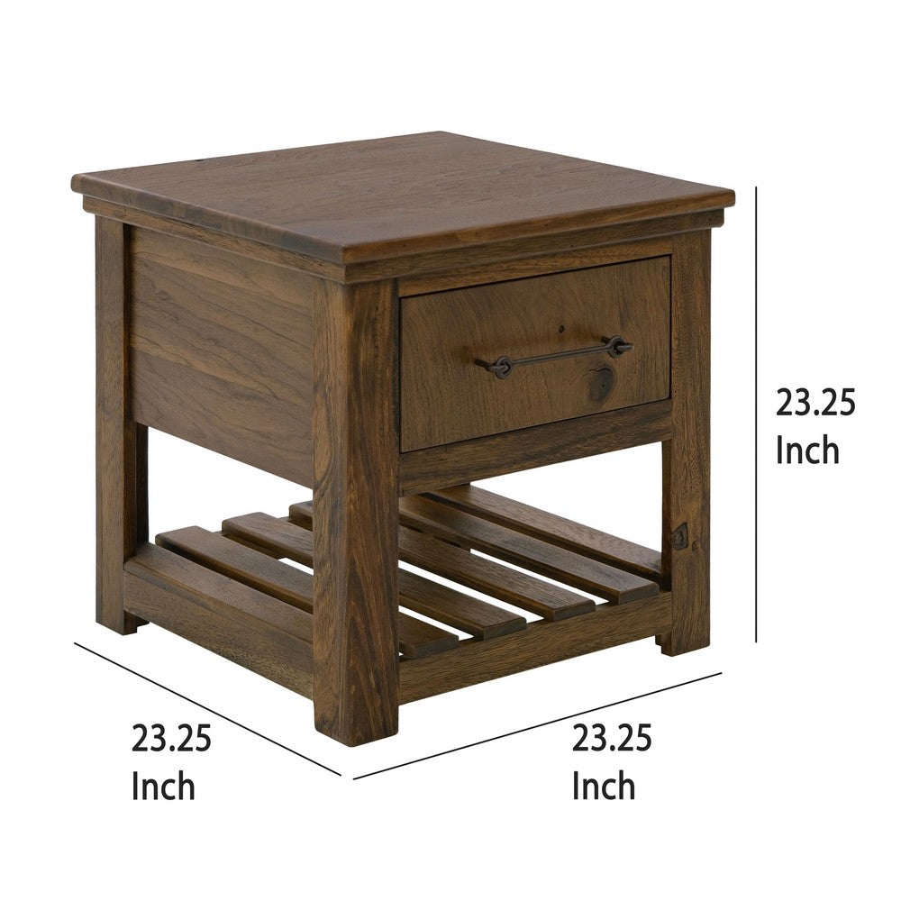 Ally Side End Table, 1 Drawer and Slatted Shelf, Brown Parota 50 Inch -BM333490