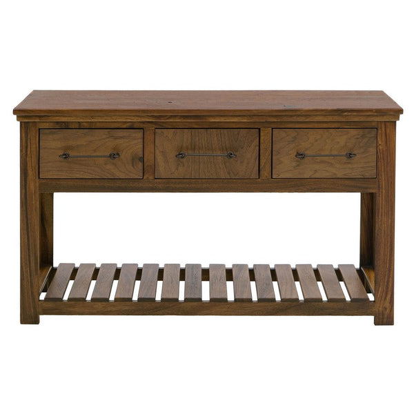 Ally Sofa Console Table, 3 Drawers, Slatted Shelf, Brown Wood, 54 Inch -BM333491