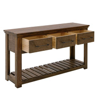 Ally Sofa Console Table, 3 Drawers, Slatted Shelf, Brown Wood, 54 Inch -BM333491