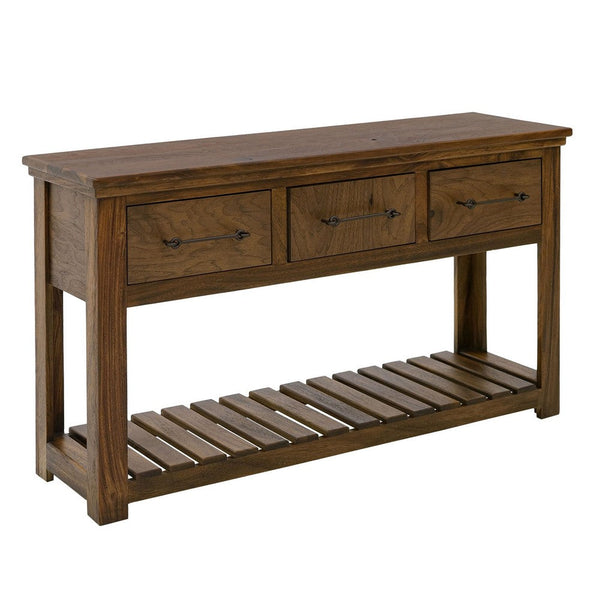Ally Sofa Console Table, 3 Drawers, Slatted Shelf, Brown Wood, 54 Inch -BM333491