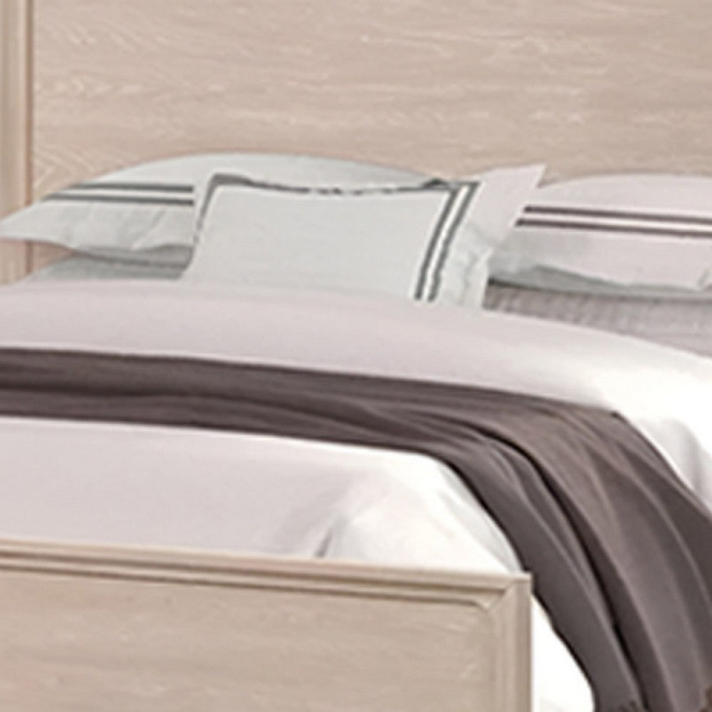 Rozie Queen Bed with Panel Style Headboard, Light Oak Brown Solid Wood - BM333537