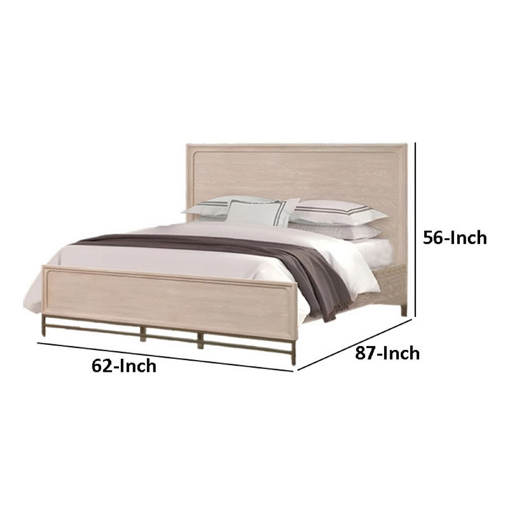 Rozie Queen Bed with Panel Style Headboard, Light Oak Brown Solid Wood - BM333537