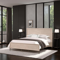 Rozie Queen Bed with Panel Style Headboard, Light Oak Brown Solid Wood - BM333537
