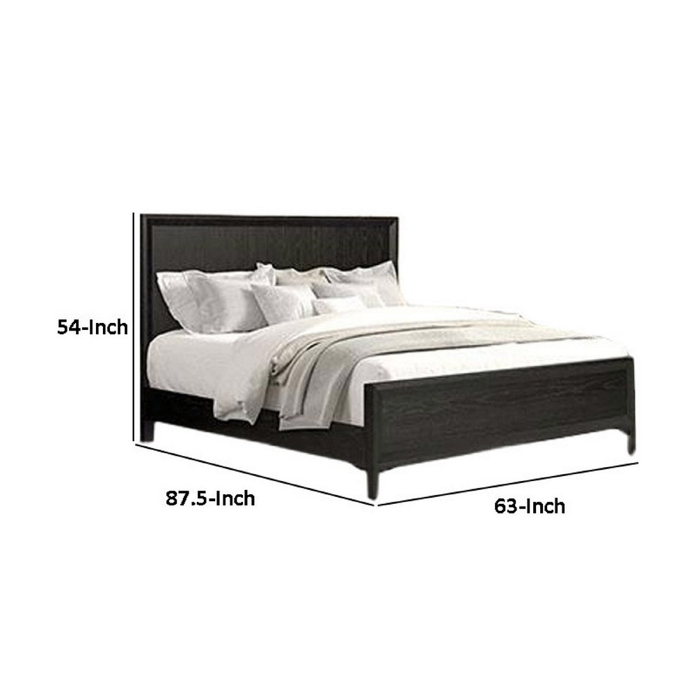 Kaira Queen Size Bed, Metal Accents, Espresso Brown Solid Rubberwood - BM333550