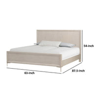 Kaira Queen Size Bed with Metal Accents, Natural Oak Solid Rubberwood - BM333555