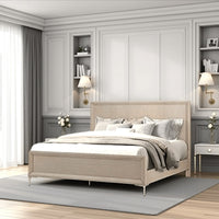 Kaira Queen Size Bed with Metal Accents, Natural Oak Solid Rubberwood - BM333555