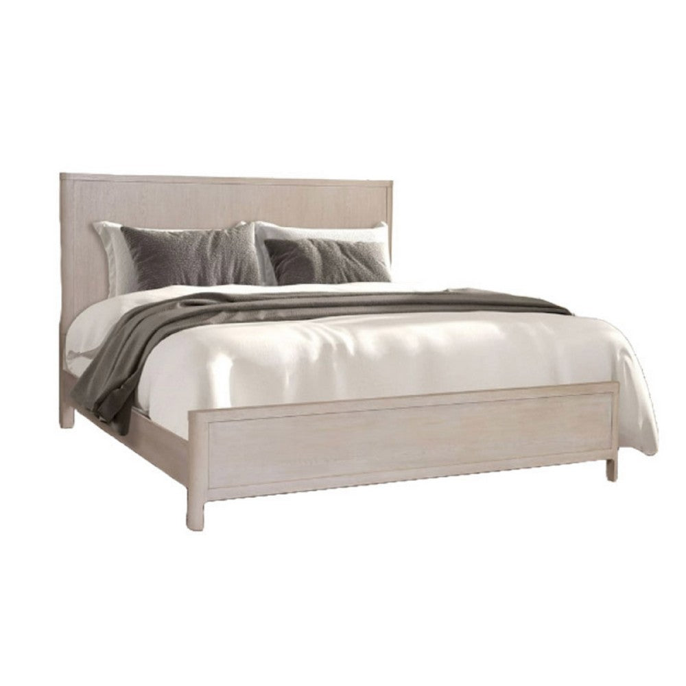 Reham Queen Size Bed, Rounded Edges, White Wash Brown Rubberwood Frame - BM333594