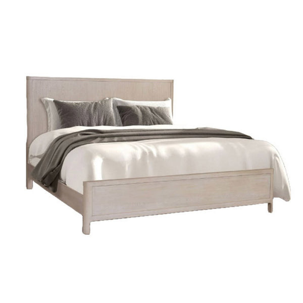 Reham Queen Size Bed, Rounded Edges, White Wash Brown Rubberwood Frame - BM333594