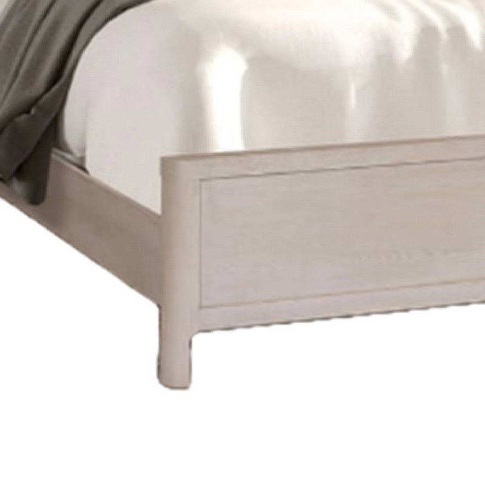 Reham Queen Size Bed, Rounded Edges, White Wash Brown Rubberwood Frame - BM333594
