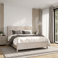 Reham Queen Size Bed, Rounded Edges, White Wash Brown Rubberwood Frame - BM333594