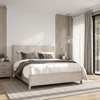 Reham Queen Size Bed, Rounded Edges, White Wash Brown Rubberwood Frame - BM333594