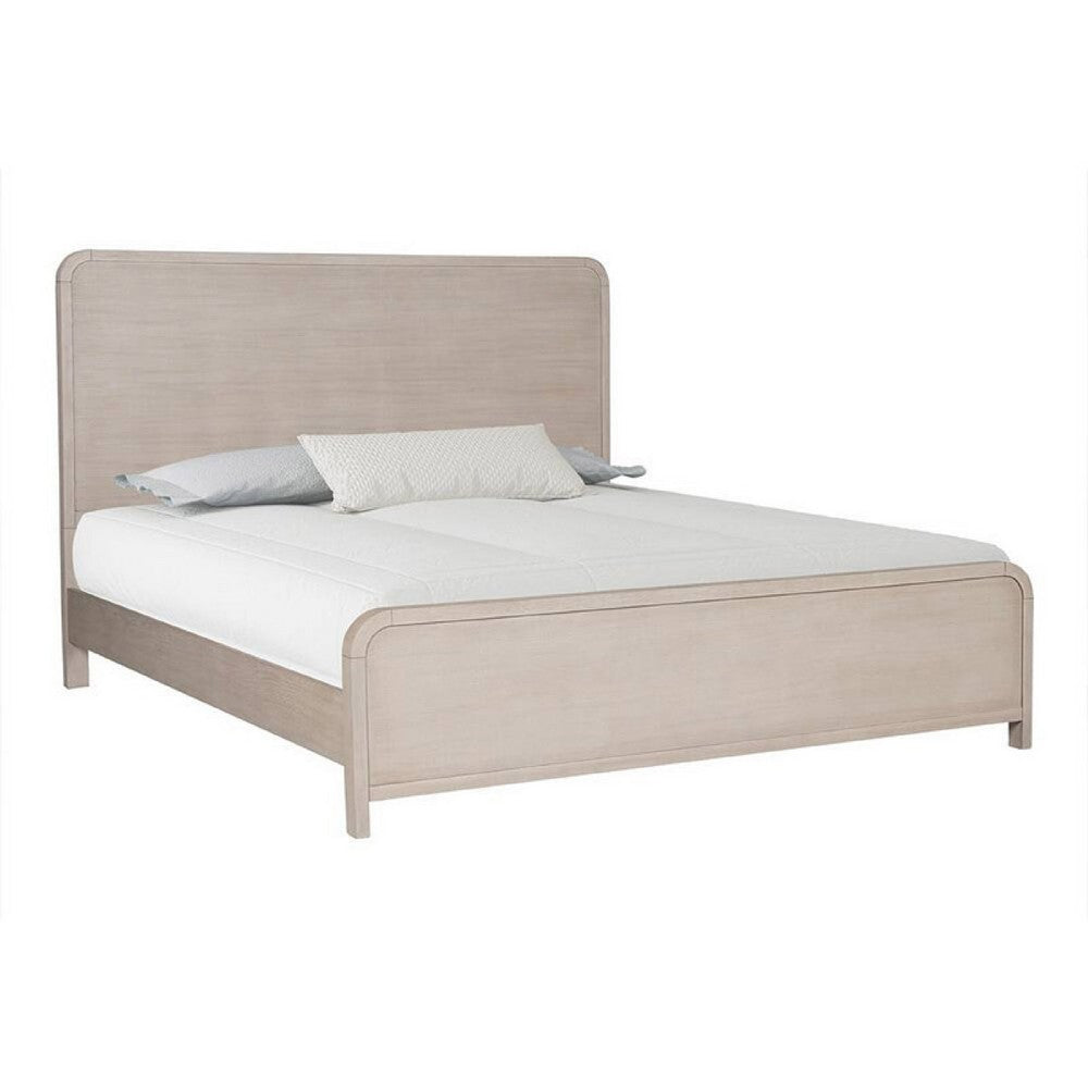 Giva Queen Bed, Rounded Edges, Natural Oak Beige, Solid Rubberwood - BM333604