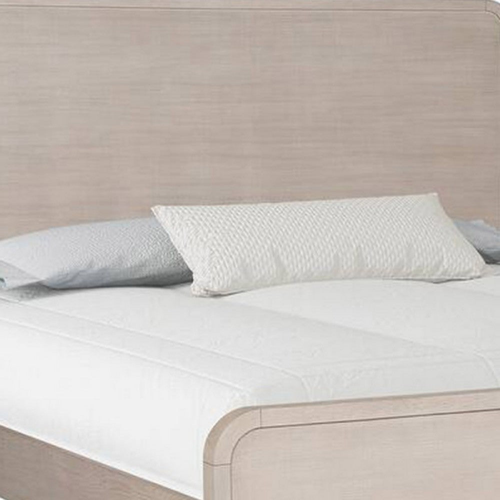 Giva Queen Bed, Rounded Edges, Natural Oak Beige, Solid Rubberwood - BM333604