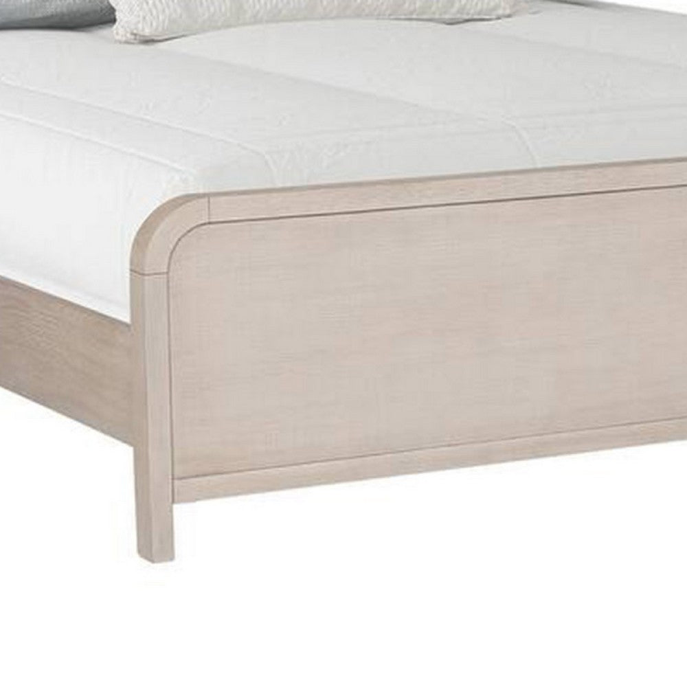 Giva Queen Bed, Rounded Edges, Natural Oak Beige, Solid Rubberwood - BM333604