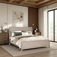 Giva Queen Bed, Rounded Edges, Natural Oak Beige, Solid Rubberwood - BM333604