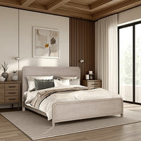 Giva Queen Bed, Rounded Edges, Natural Oak Beige, Solid Rubberwood - BM333604