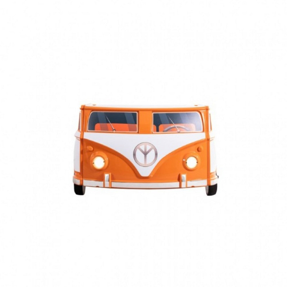 Xiel Bus Twin Bed, Peace Sign, LED Lights and Sound Effects, Orange - BM333623