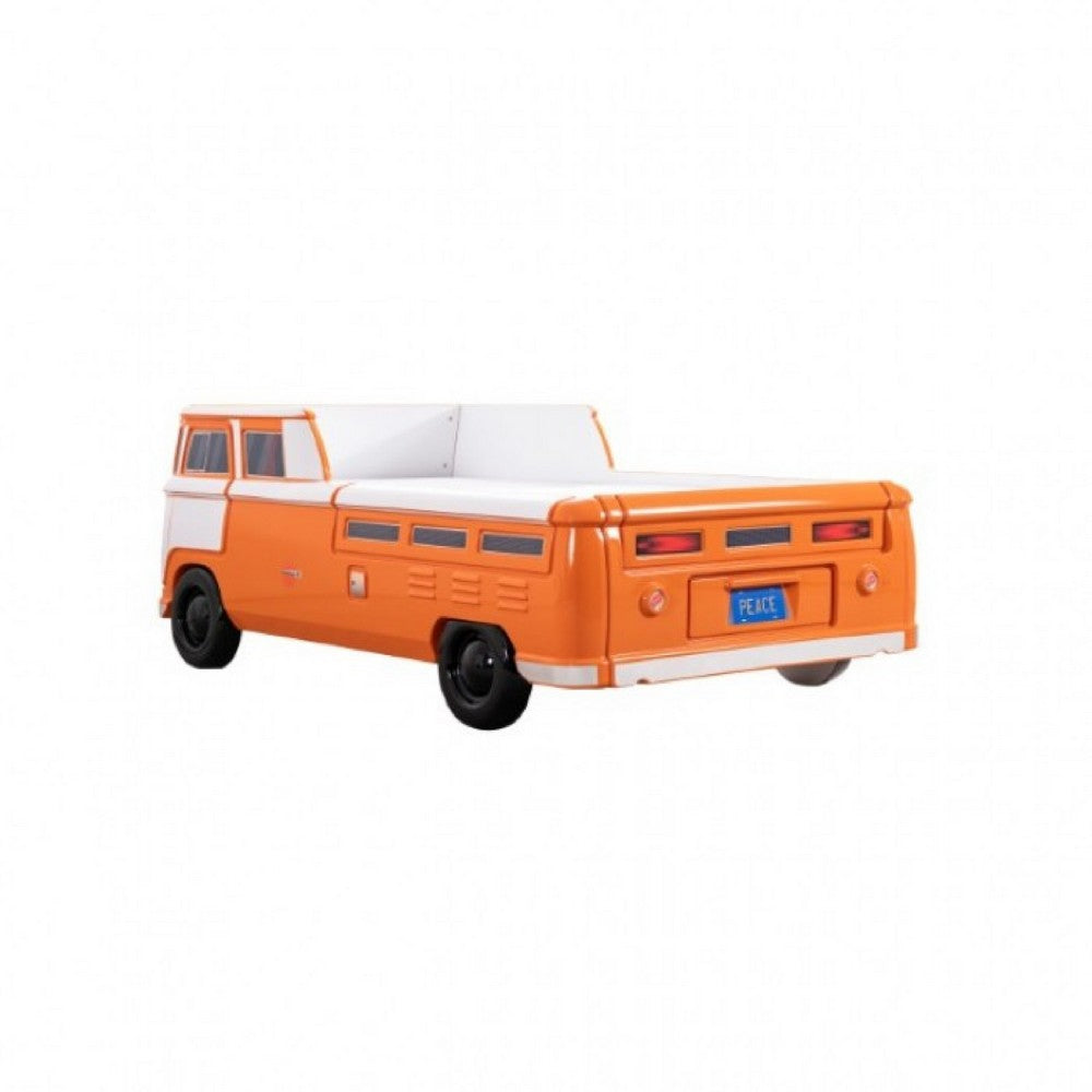 Xiel Bus Twin Bed, Peace Sign, LED Lights and Sound Effects, Orange - BM333623