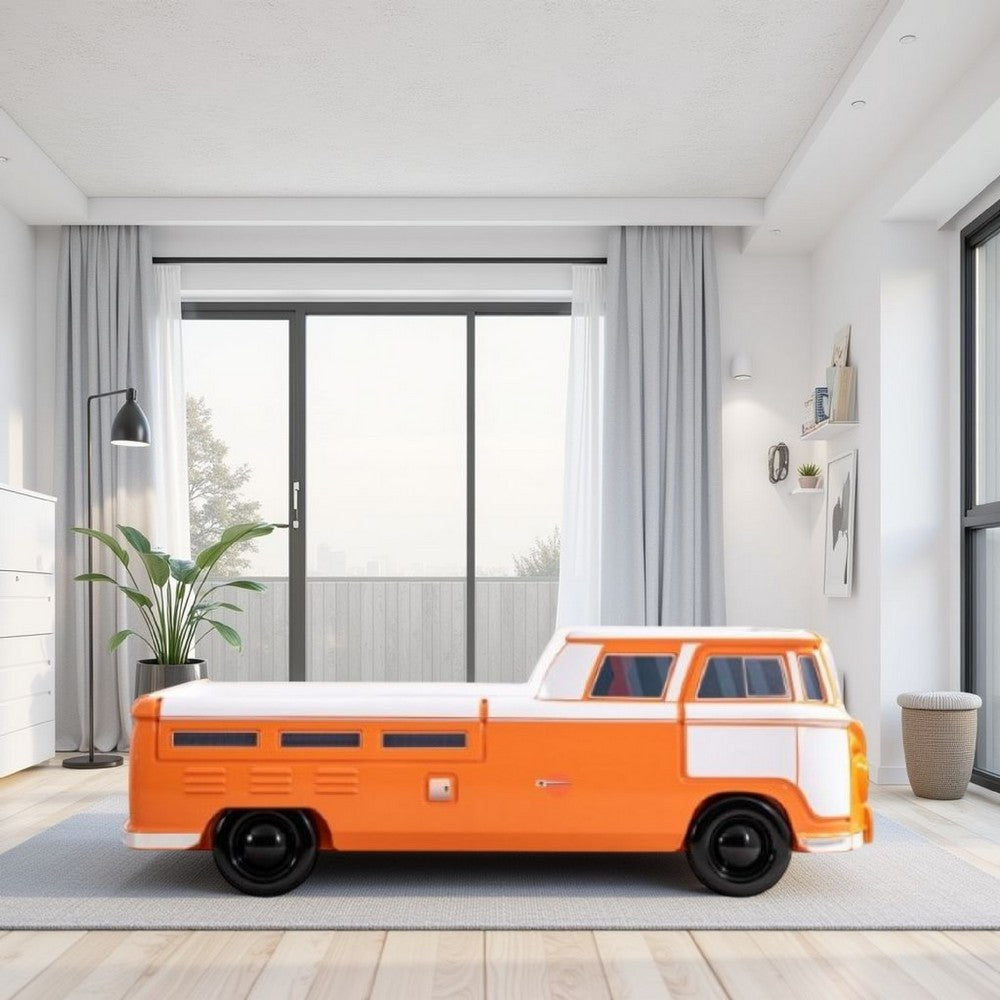 Xiel Bus Twin Bed, Peace Sign, LED Lights and Sound Effects, Orange - BM333623