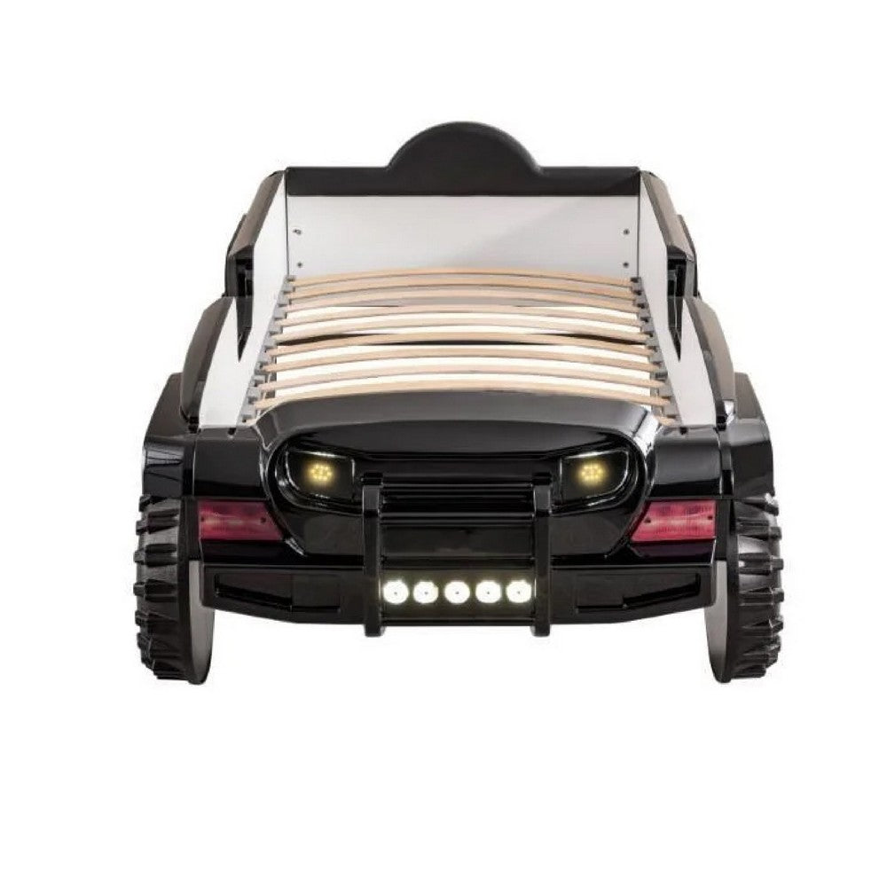 Randy SUV Twin Bed with Lights, Sound Effects, Black Faux Leather - BM333624