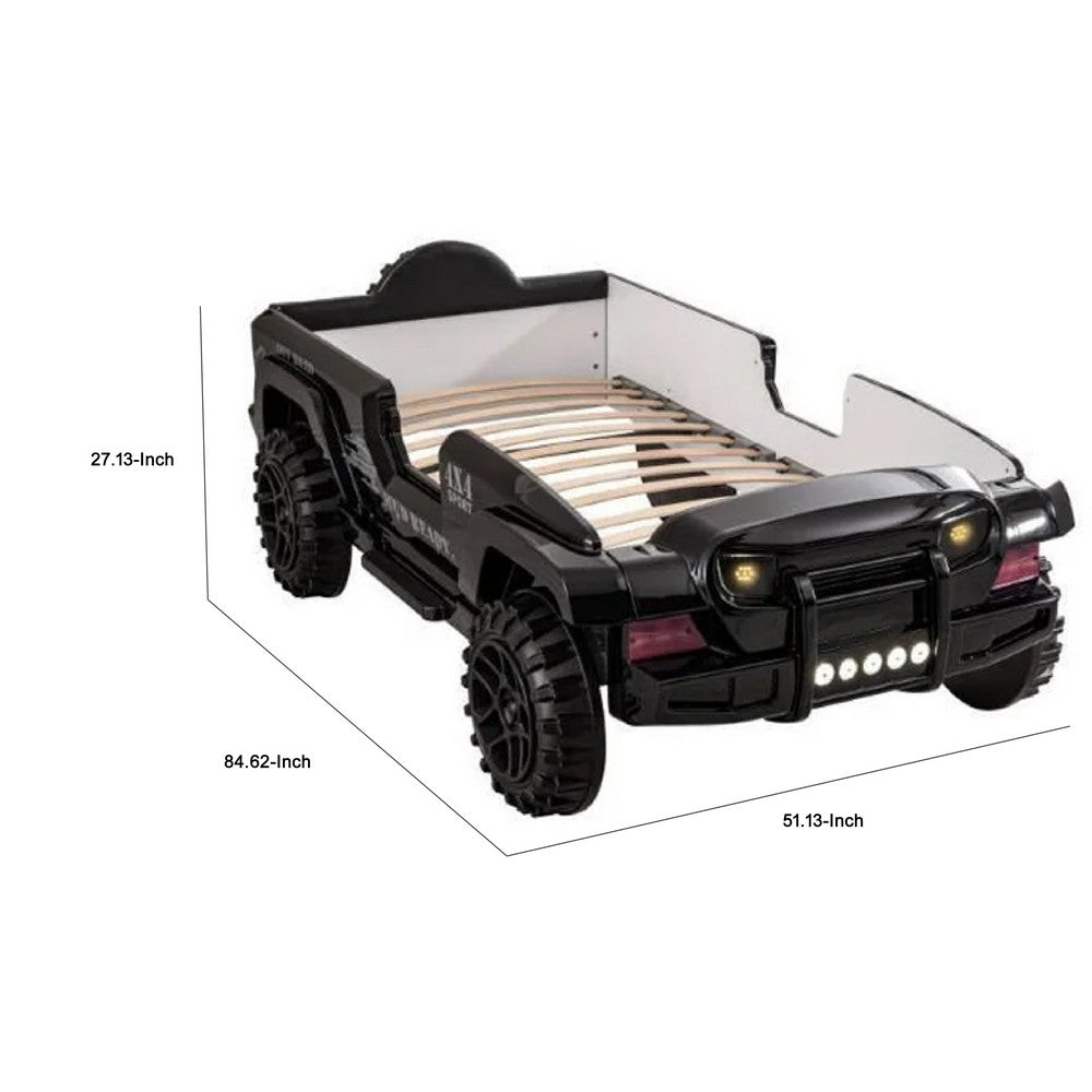 Randy SUV Twin Bed with Lights, Sound Effects, Black Faux Leather - BM333624