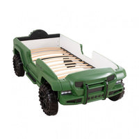 Randy SUV Twin Bed with Lights and Sound Effects, Green Faux Leather - BM333625