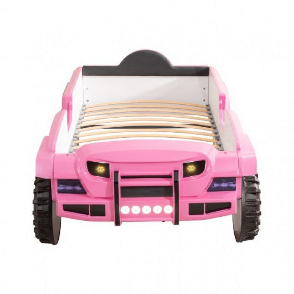 Randy SUV Twin Bed with Lights and Sound Effects, Pink Faux Leather - BM333626