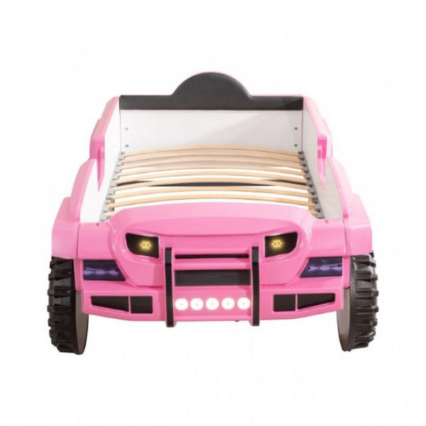 Randy SUV Twin Bed with Lights and Sound Effects, Pink Faux Leather - BM333626