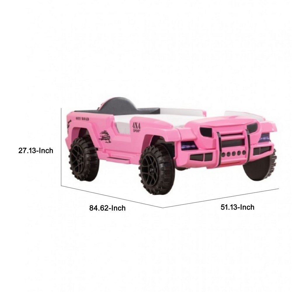Randy SUV Twin Bed with Lights and Sound Effects, Pink Faux Leather - BM333626
