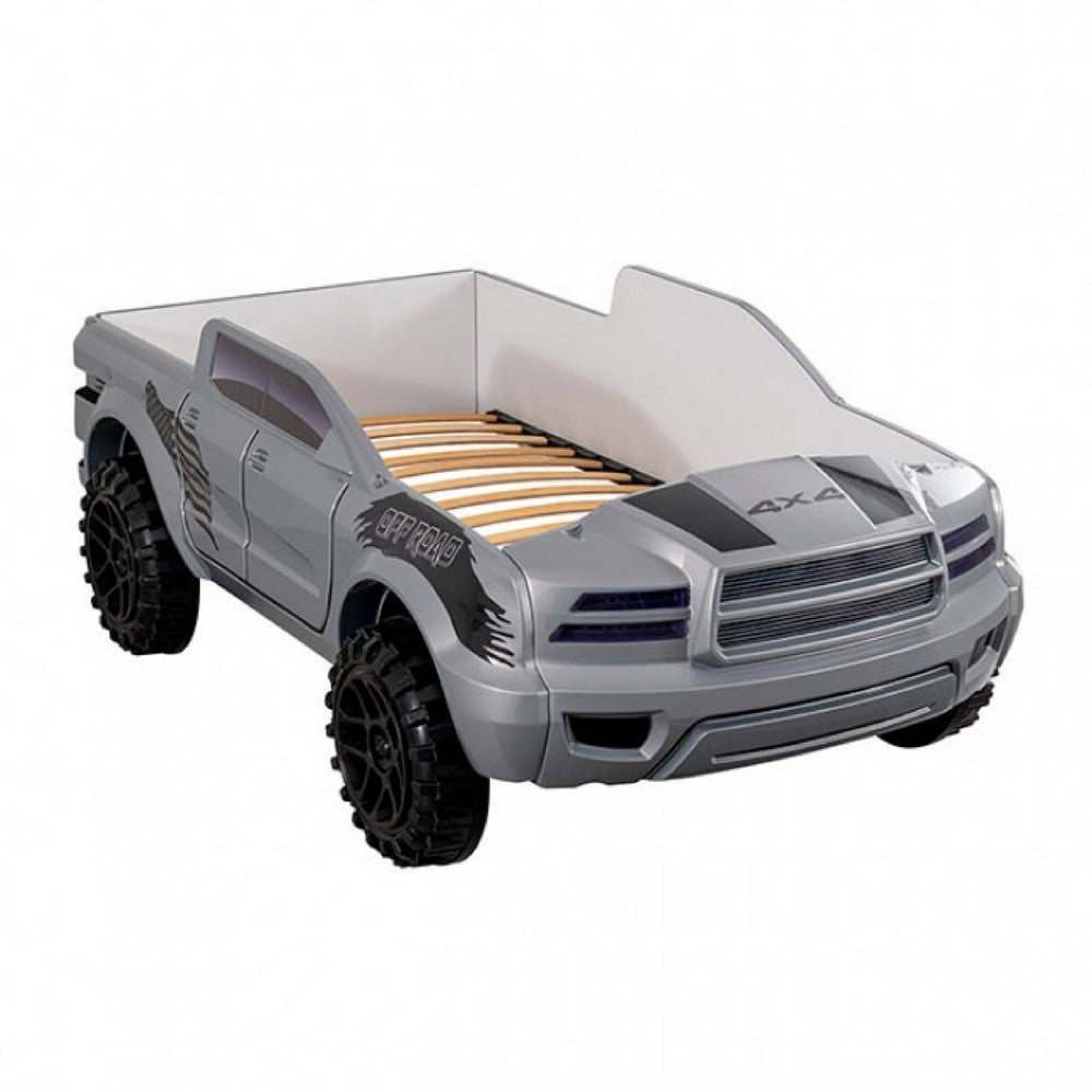 Tonie Truck Twin Bed, Interactive Lights and Sound Effects, Gray ABS - BM333627