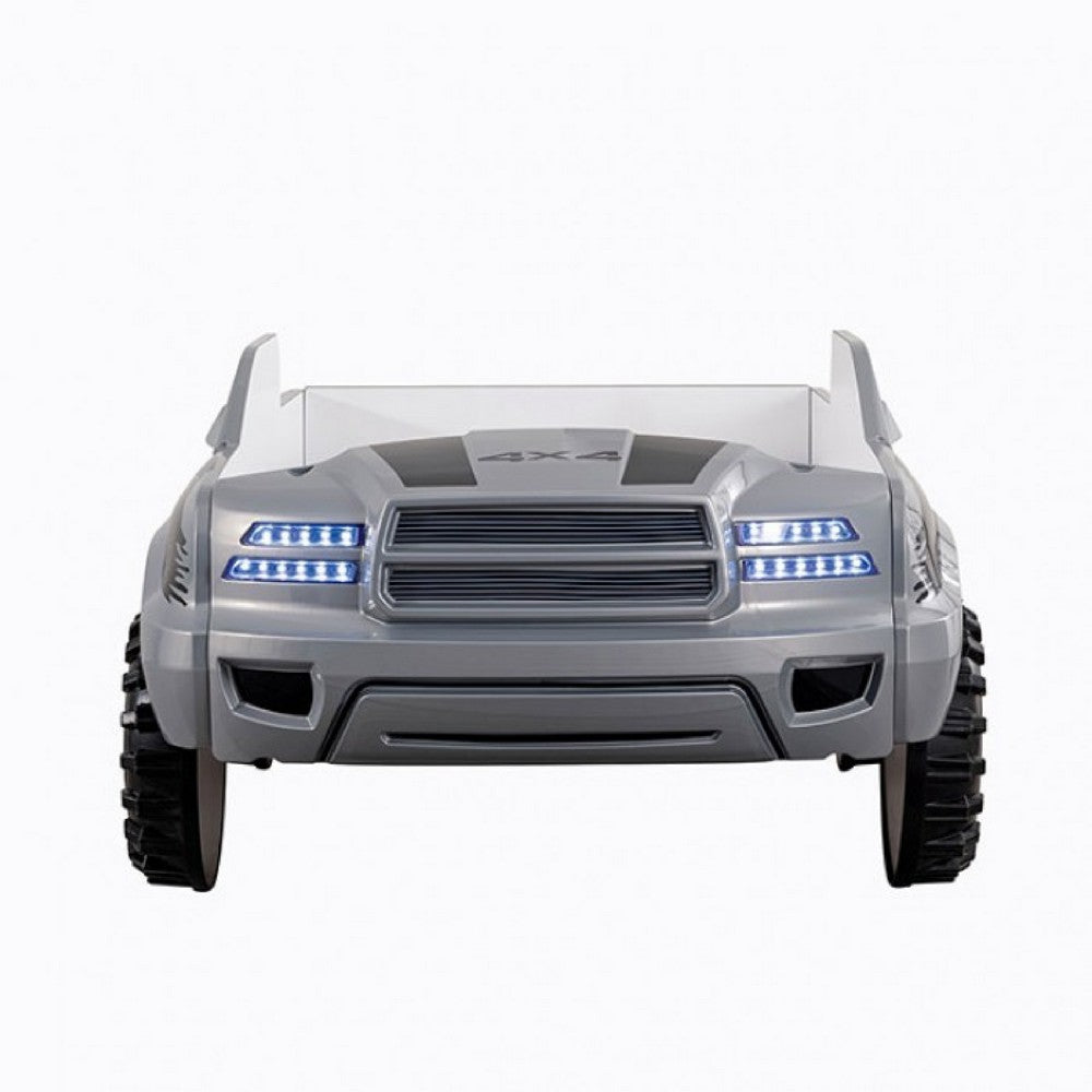 Tonie Truck Twin Bed, Interactive Lights and Sound Effects, Gray ABS - BM333627
