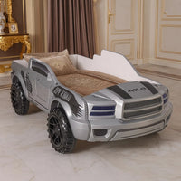 Tonie Truck Twin Bed, Interactive Lights and Sound Effects, Gray ABS - BM333627