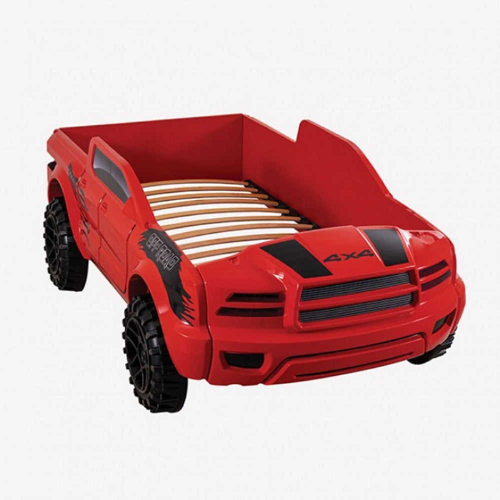 Tonie Truck Twin Bed, Interactive Lights and Sound Effects, Red ABS - BM333628