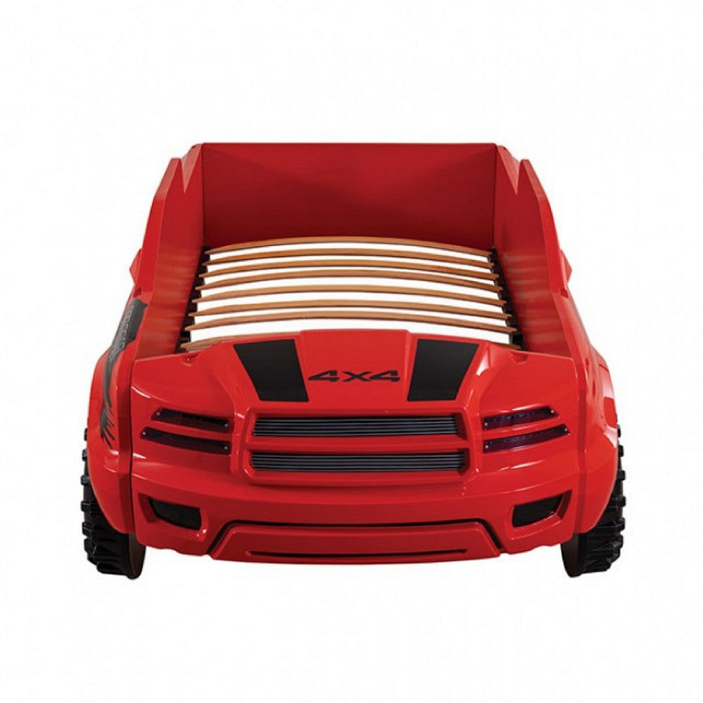 Tonie Truck Twin Bed, Interactive Lights and Sound Effects, Red ABS - BM333628