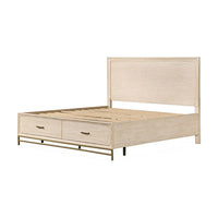 Rozie Queen Bed, Footboard Storage Drawers, Light Oak Brown Solid Wood - BM333634