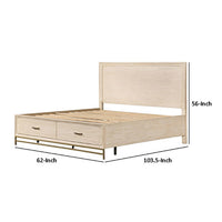 Rozie Queen Bed, Footboard Storage Drawers, Light Oak Brown Solid Wood - BM333634